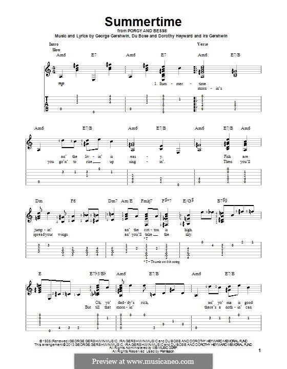 Summertime: For guitar with tablature by George Gershwin