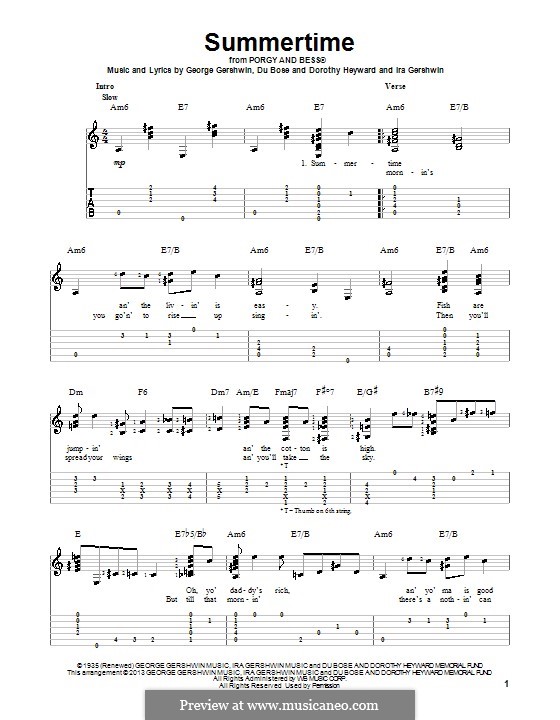 Summertime: For guitar with tablature by George Gershwin