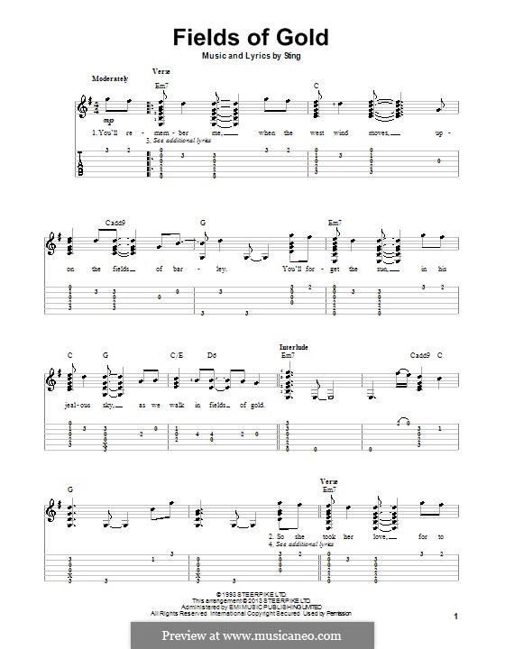 Fields of Gold: For guitar with tab by Sting