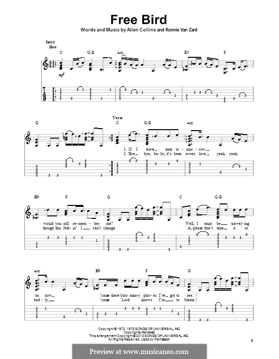 Free Bird (Lynyrd Skynyrd): For guitar with tab by Allen Collins, Ronnie Van Zant