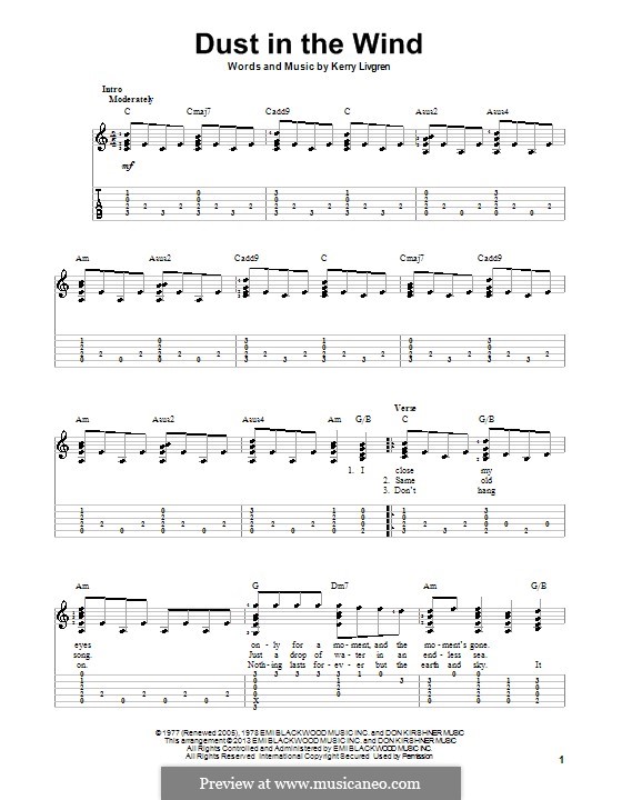 Dust in the Wind (Kansas): For guitar with tab by Kerry Livgren