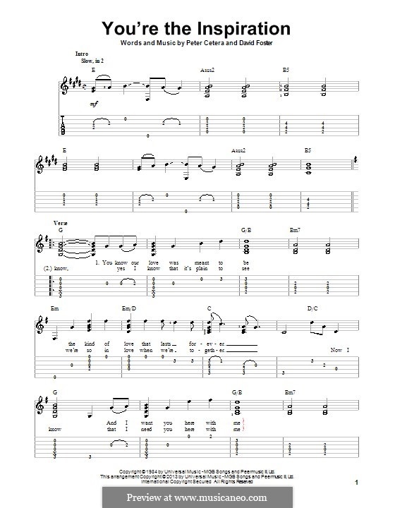 You're the Inspiration (Chicago): For guitar with tab by David Foster, Peter Cetera