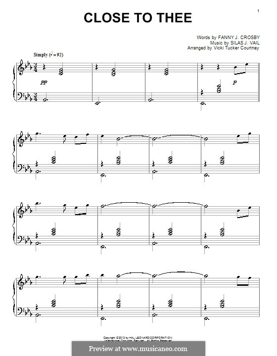 Close to Thee: For piano by Silas J. Vail