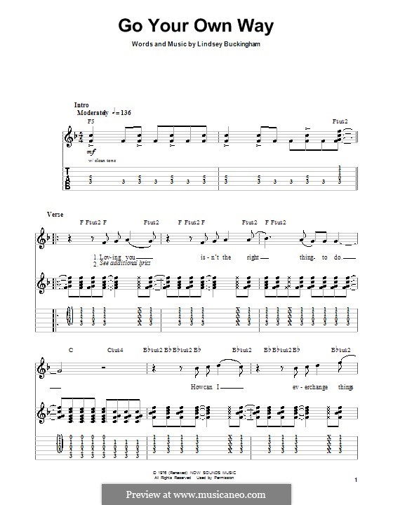 Go Your Own Way (Fleetwood Mac): For guitar with tab by Lindsey Buckingham
