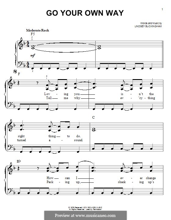 Go Your Own Way (Fleetwood Mac): For piano by Lindsey Buckingham