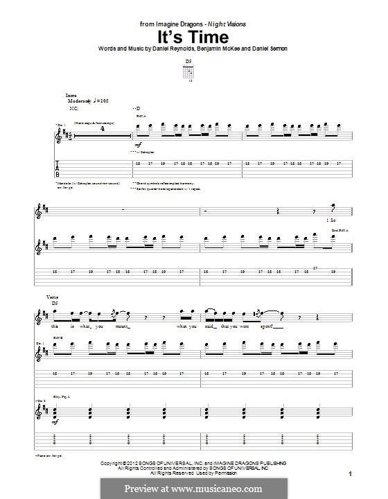 It's Time (Imagine Dragons): For guitar with tab by Benjamin McKee, Daniel Reynolds, Daniel Sermon