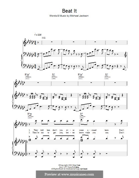 Beat It: For voice and piano (or guitar) by Michael Jackson