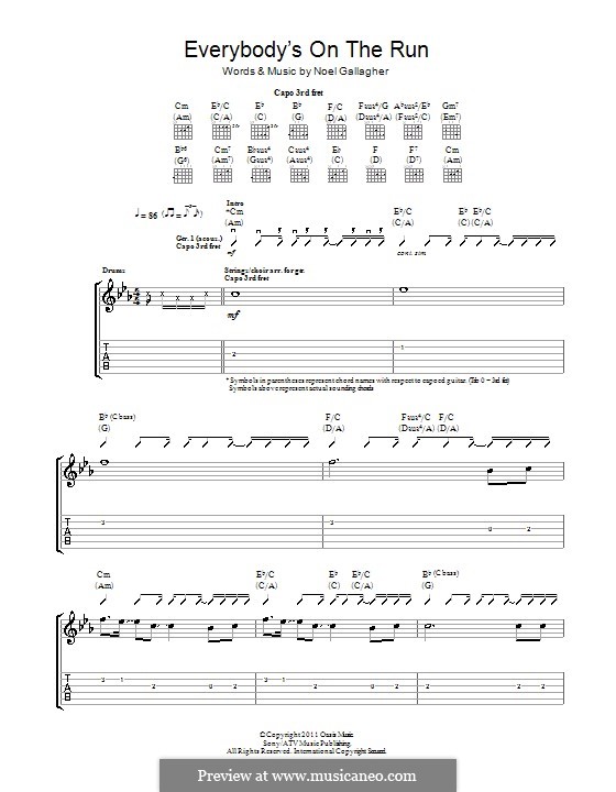 Everybody's on the Run (Noel Gallagher's High Flying Birds): For guitar with tab by Noel Gallagher