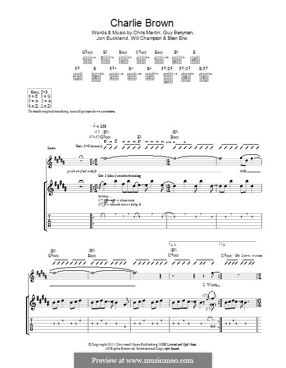 Charlie Brown (Coldplay): For guitar with tab by Brian Eno, Chris Martin, Guy Berryman, Jonny Buckland, Will Champion