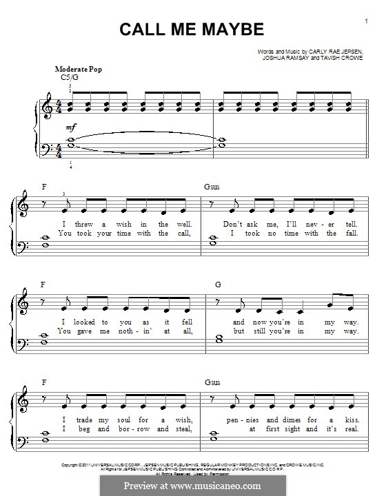 Call Me Maybe: For piano by Carly Rae Jepsen, Joshua Ramsay, Tavish Crowe