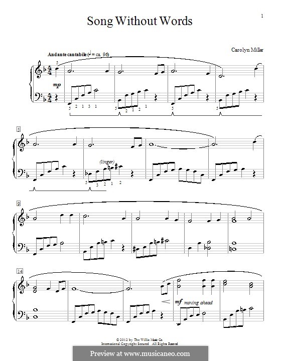 Song without Words by C. Miller sheet music on MusicaNeo