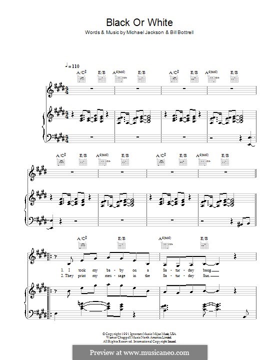 Black or White by B. Bottrell, M. Jackson sheet music on MusicaNeo