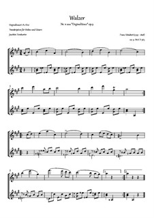 Thirty-Six Original Dances, D.365 Op.9: No.11 Waltz, for violin and guitar by Franz Schubert