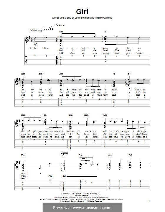 Girl (The Beatles): For guitar with tab by John Lennon, Paul McCartney