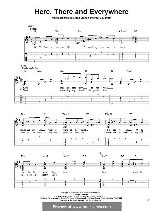 Here, There and Everywhere (The Beatles): For guitar with tab by John Lennon, Paul McCartney