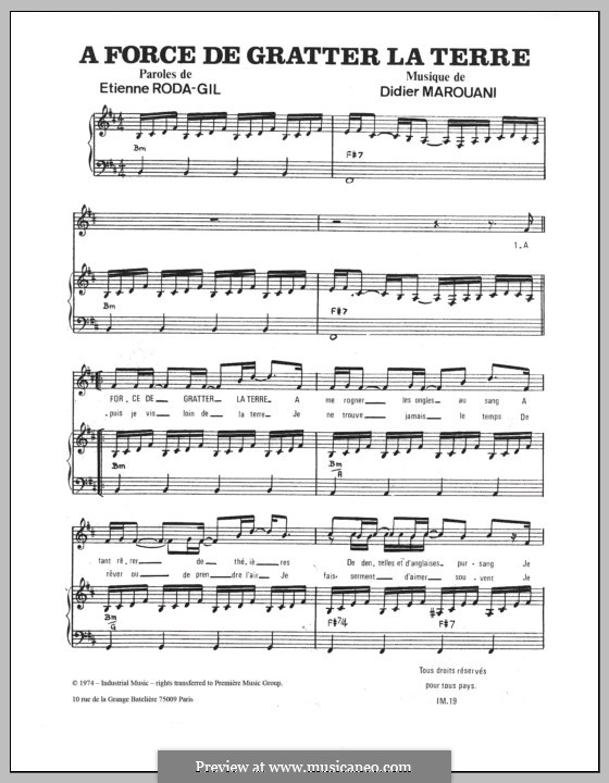 A Force de Gratter la Terre: For voice and piano (or guitar) by Didier Marouani