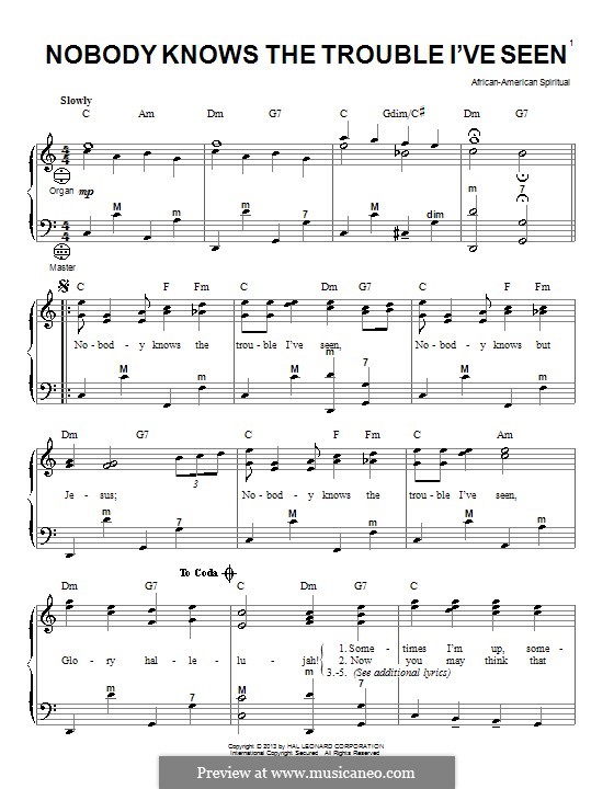 Nobody Knows the Trouble I've Seen: For accordion by folklore