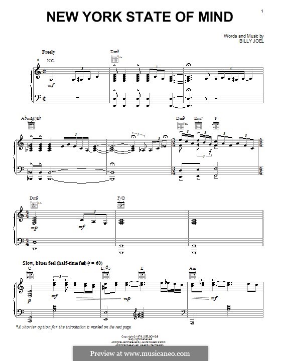 New York State of Mind: For voice and piano (or guitar) by Billy Joel
