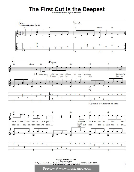 The First Cut Is the Deepest: For guitar with tab by Cat Stevens