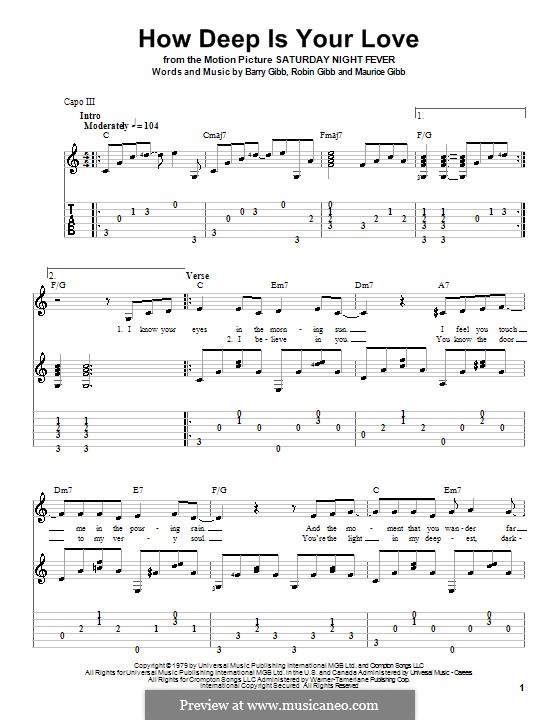 How Deep Is Your Love (The Bee Gees): For guitar with tab by Barry Gibb, Maurice Gibb, Robin Gibb