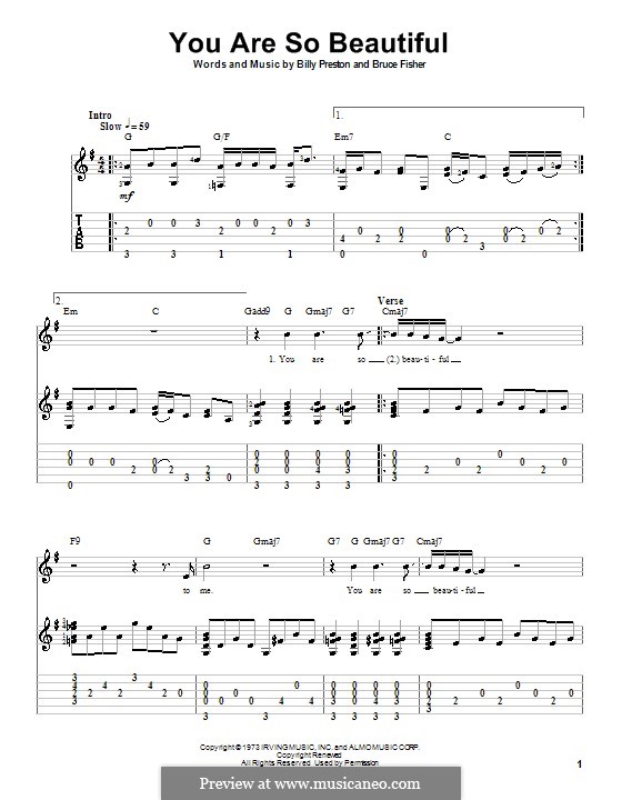 You Are So Beautiful (Joe Cocker): For guitar with tab by Billy Preston, Bruce Fisher