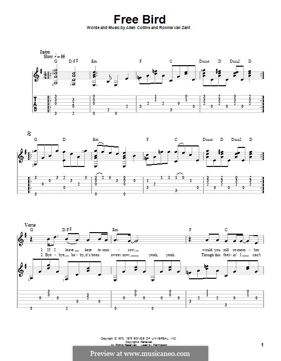 Free Bird (Lynyrd Skynyrd): For guitar with tab by Allen Collins, Ronnie Van Zant