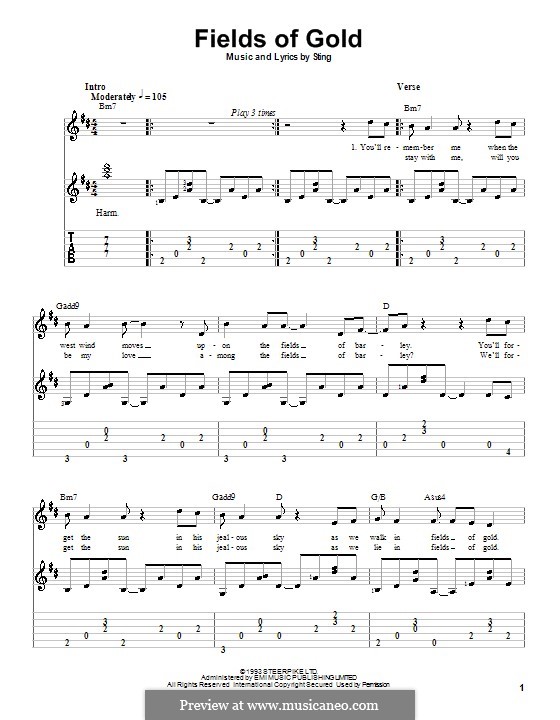 Fields of Gold: For guitar with tab by Sting