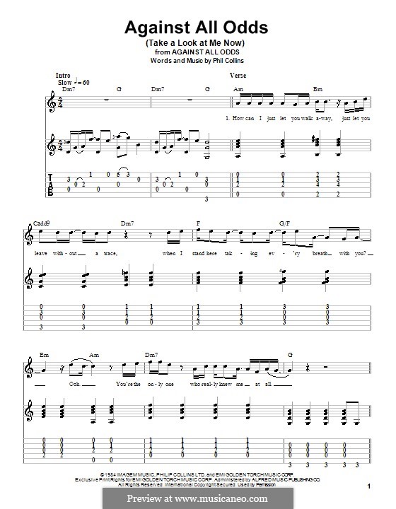 Against All Odds (Take a Look at Me Now): For guitar with tab by Phil Collins