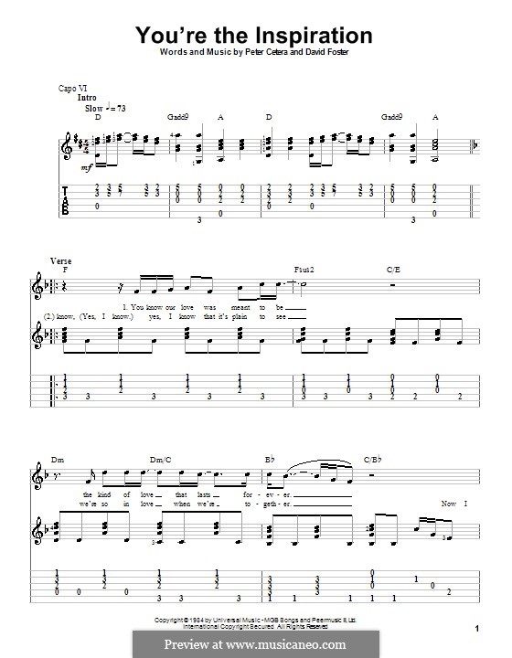 You're the Inspiration (Chicago): For guitar with tab by David Foster, Peter Cetera
