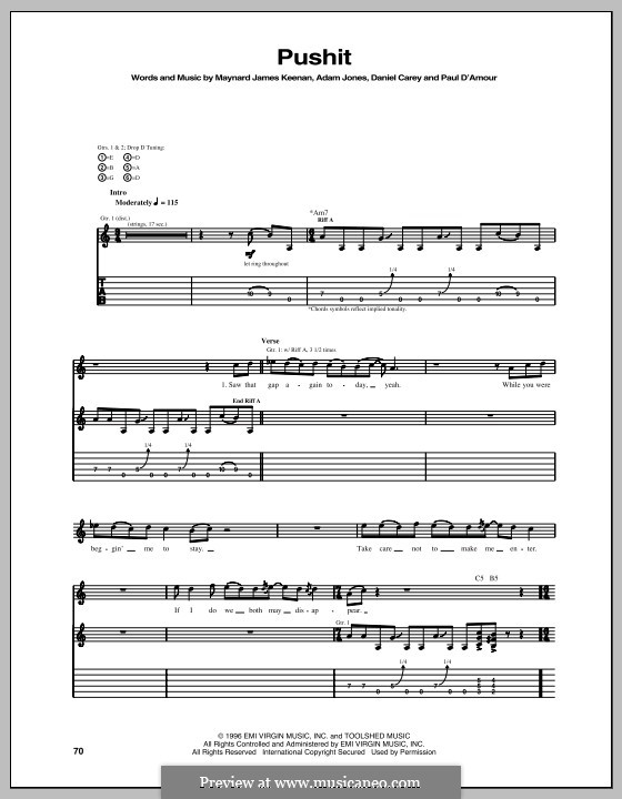 Pushit (Tool) by A. Jones, D. Carey, M.J. Keenan sheet music on MusicaNeo