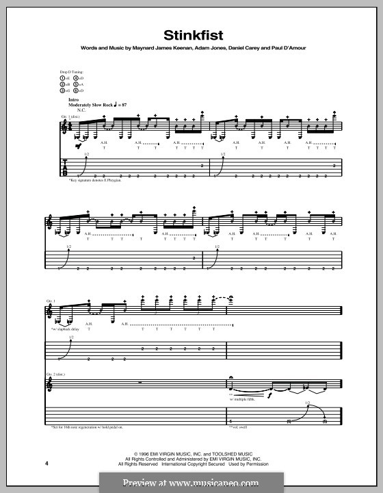 Stinkfist (Tool): For guitar with tab by Adam Jones, Daniel Carey, Justin Chancellor, Maynard James Keenan