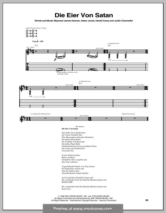 Die Eier Von Satan (Tool): For guitar with tab by Adam Jones, Daniel Carey, Justin Chancellor, Maynard James Keenan