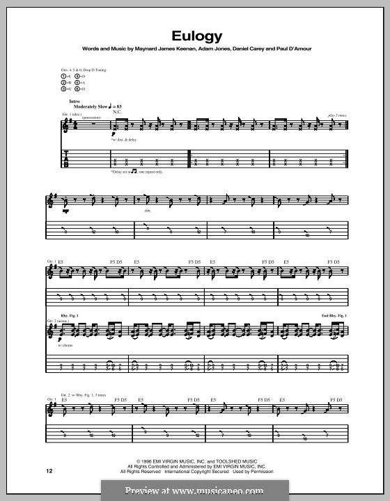 Eulogy (Tool): For guitar with tab by Adam Jones, Daniel Carey, Maynard James Keenan