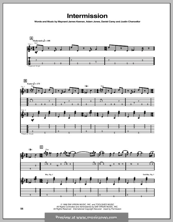 Intermission (Tool): For guitar with tab by Adam Jones, Daniel Carey, Justin Chancellor, Maynard James Keenan