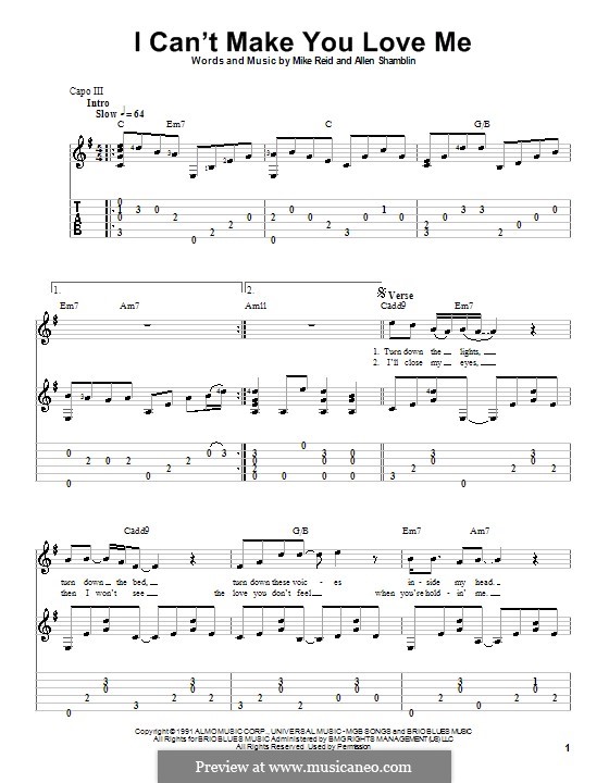 I Can't Make You Love Me (Bonnie Raitt): For guitar with tab by Allen Shamblin, Mike Reid