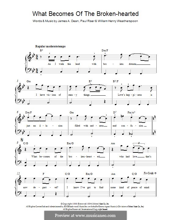 What Becomes of the Broken Hearted (Jimmy Ruffin): For piano by James A. Dean, Paul Riser, William Henry Weatherspoon