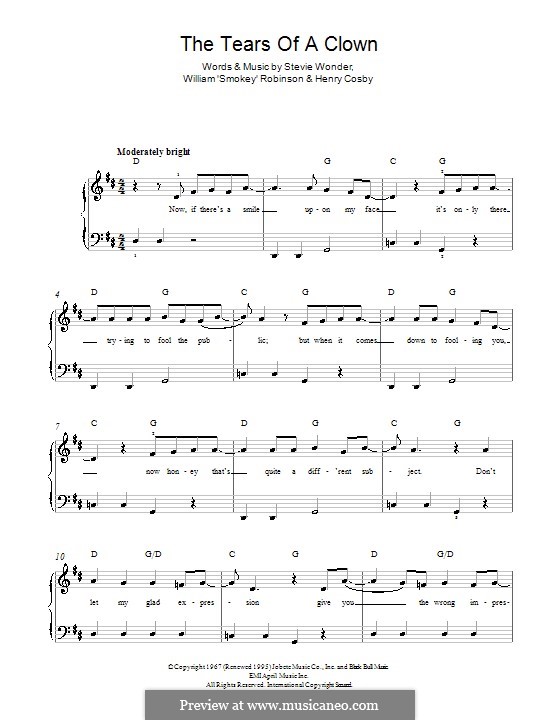 The Tears of a Clown (Smokey Robinson & The Miracles): For piano by Henry Cosby, Smokey Robinson, Stevie Wonder