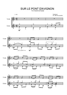 Sur Le Pont D'Avignon: For violin and guitar by Unknown (works before 1850)