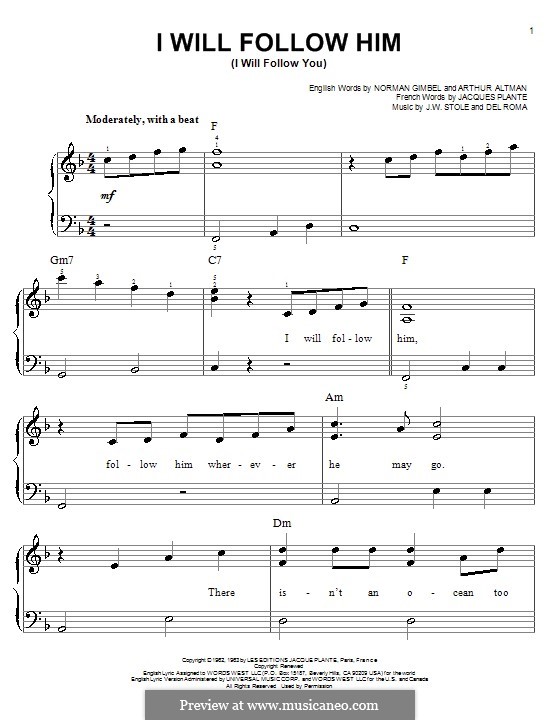 i will follow him i will follow you by del roma j stole on musicaneo i will follow you sheet music