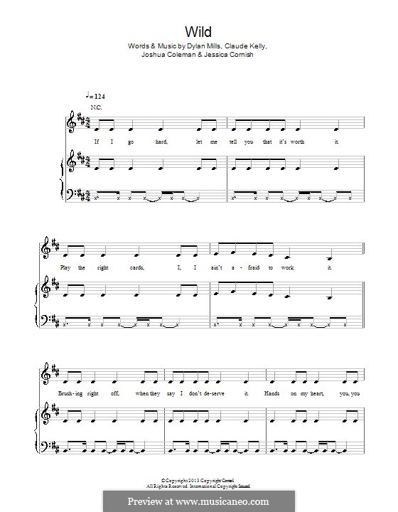 Wild (Jessie J): For voice and piano (or guitar) by Claude Kelly, Dylan Mills, Jessica Cornish, Joshua Coleman
