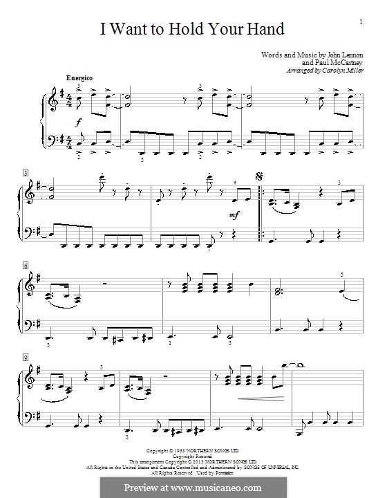 I Want to Hold Your Hand (The Beatles): For piano by John Lennon, Paul McCartney