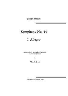 Symphony No.44 in E Minor 'Mourning', Hob.I/44: Movement I, for recorder orchestra by Joseph Haydn