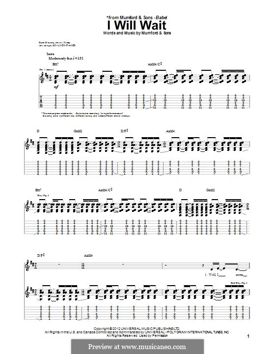 Mumford & Sons I Will Wait Chords I Will Wait (Mumford & Sons) by M. Mumford - sheet music on MusicaNeo