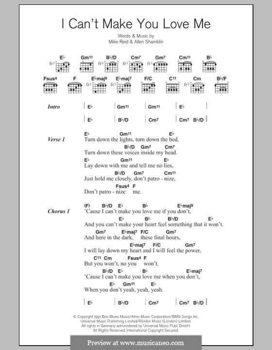 I Can't Make You Love Me (Bonnie Raitt): Lyrics and chords by Allen Shamblin, Mike Reid