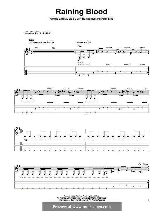Raining Blood (Slayer): For guitar with tab by Jeffery Hanneman, Kerry King