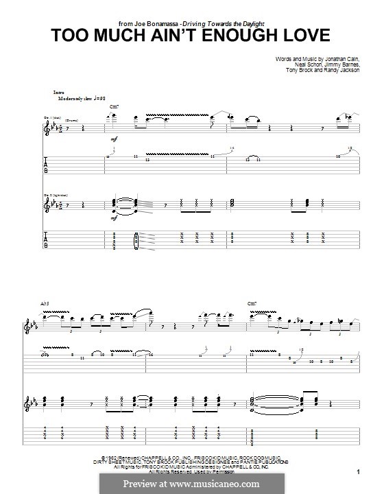 Too Much Ain't Enough Love: For guitar with tab by Joe Bonamassa