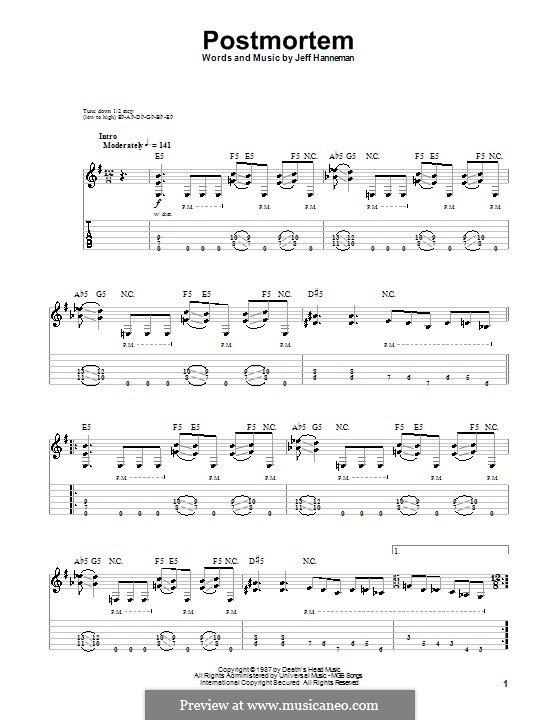 Postmortem (Slayer): For guitar with tab by Jeffery Hanneman
