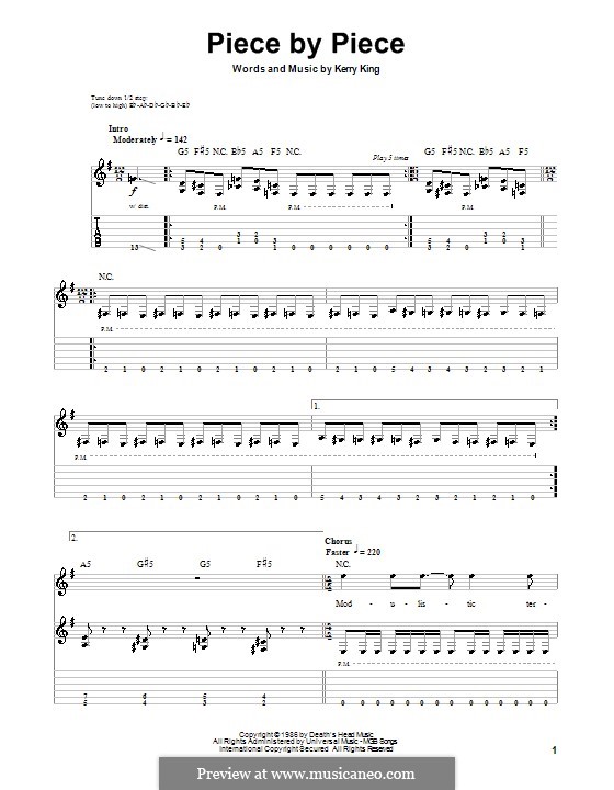 Piece By Piece (Slayer): For guitar with tab by Kerry King