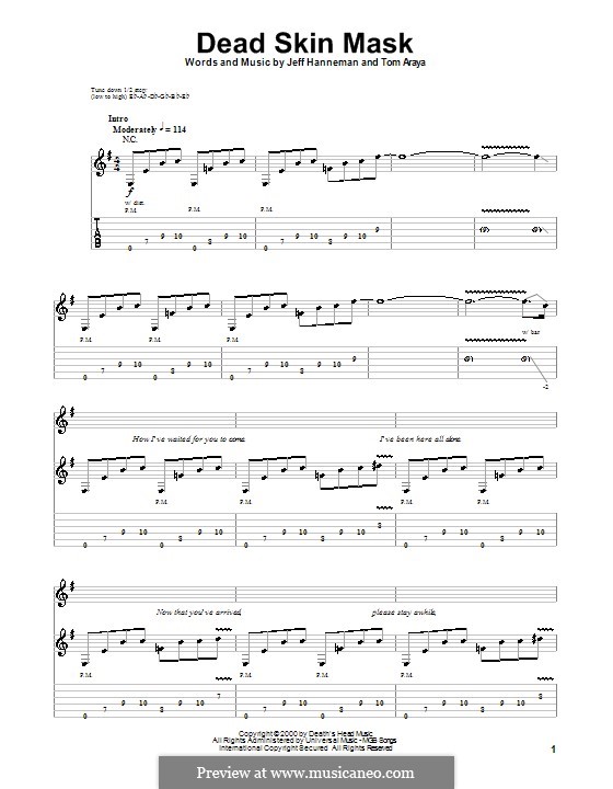 Dead Skin Mask (Slayer): For guitar with tab by Jeffery Hanneman, Tom Araya