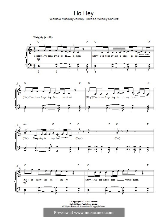 Ho Hey (The Lumineers): For piano by Jeremy Fraites, Wesley Schultz